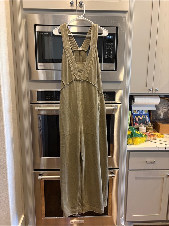 Free People Pants - Free People Olive Green Wide-Leg Jumpsuit Overalls
